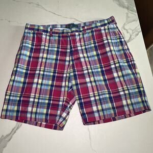 Polo Ralph Lauren Shorts Mens 40 Pink Blue Madras Plaid Colorful Prospect VTG